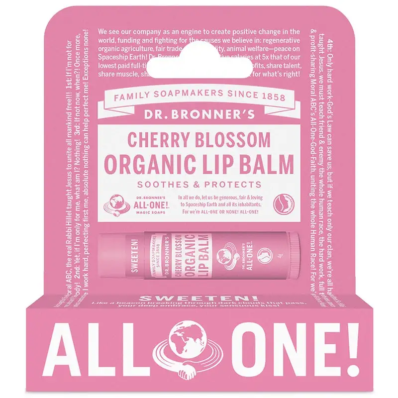 Dr. Bronner's Dr. Bronner's Cherry Blossom Organic Lip Balm Hang Pack 3 Dr. Bronner's Dr. Bronner's Cherry Blossom Organic Lip Balm Hang Pack